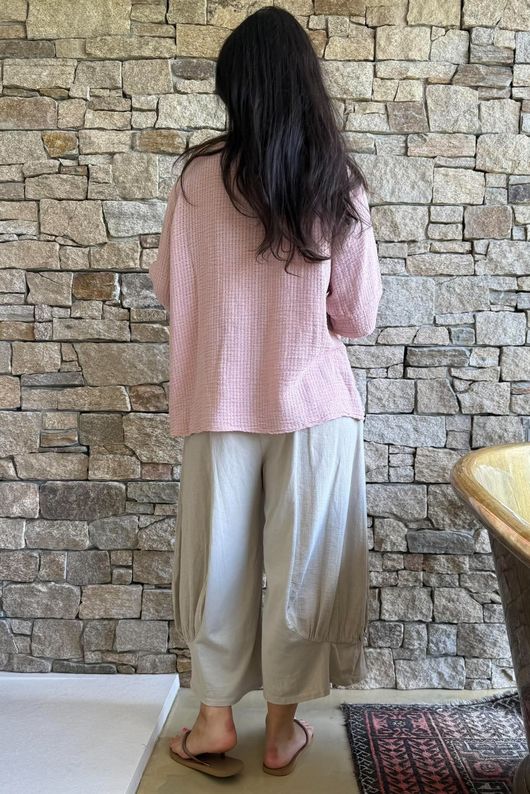 Andi Basket Linen Blend Top Rose